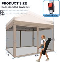 Auvent pliant carré premium 10x10 avec moustiquaire, structure en acier beige, protection UV imperméable pour le camping en extérieur