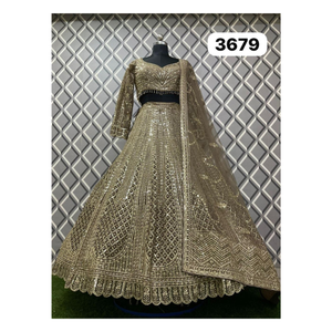 Lehenga cô dâu thanh lịch trong vải lưới và vải georgette cho phụ nữ lý tưởng cho các sự kiện truyền thống tiếp khách và đêm sangeet - Product Image 6