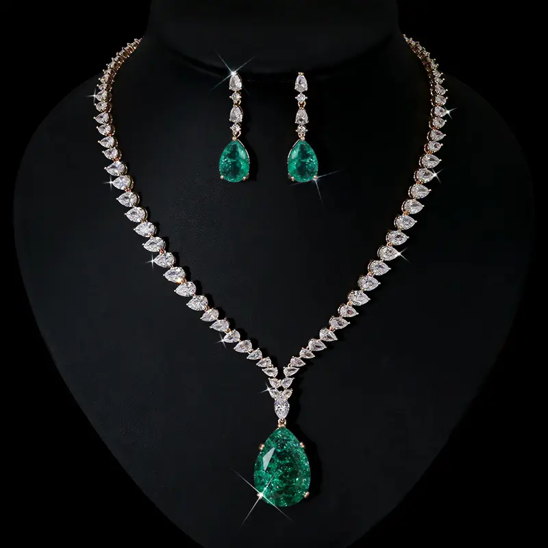 Classic Dubai Bridal Jewelry Luxury Pear Zircon Earrings Necklace Pendant Sets Wedding Jewelry Sets Trendy Gift
