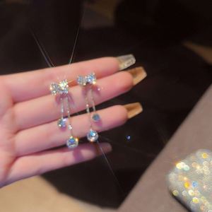 Trendy Gold Plated Zinc Alloy Bow Dangle <b>Hook</b> <b>Earrings</b> with Cubic Zircon and Charm Drop Jewelry for Women Party Gift - Product Image 2