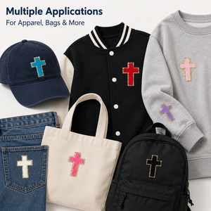 Set di Toppe a <span class=keywords><strong>Croce</strong></span> Cristiana all'Ingrosso, Emblemi Religiosi Varsity, Adesivi in Tessuto Spugna con Bordo Dorato Glitterato, Pronta Consegna - Product Image 5