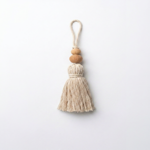 Cotton Tassel With Wooden Beads Minimalist Home Decor Hanging <b>Ornament</b> For Living Room Indoor Use - Product Image 1