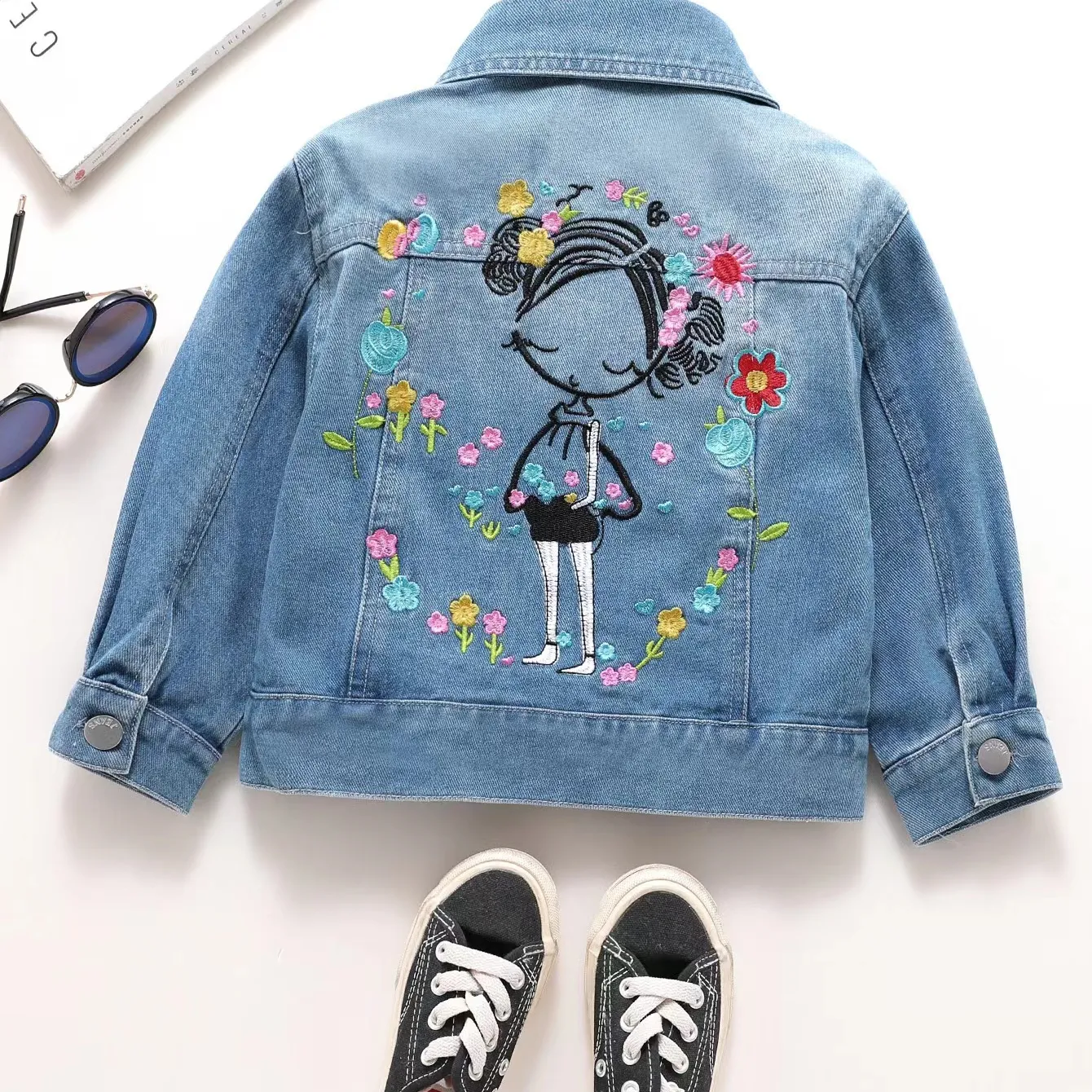 Trẻ Em Tùy Chỉnh Mặc Bé Đơn Ngực Bông Trẻ Em Phim Hoạt Hình Denim Áo Khoác Toddler Cô Gái Áo Khoác