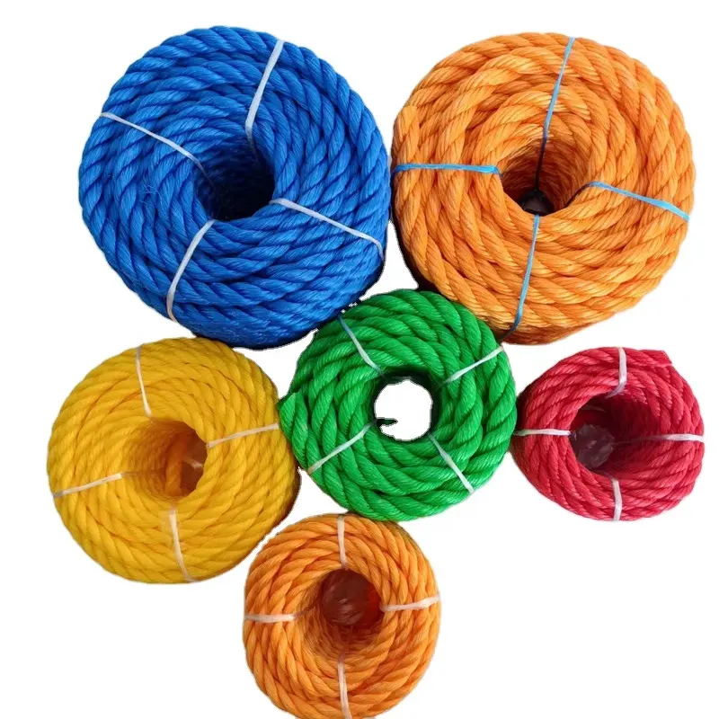 Corda colorida de fábrica na China, corda de 3 fios, corda de fibra pp de 8 mm a 30 mm usada em marinha para amarração, corda de reboque