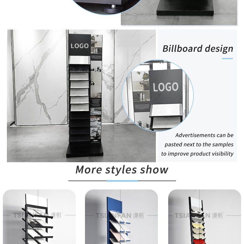 Exhibition Factory Waterfall Floor Quartz Display Stands Granite Marble Sample Rack Floor Standing Ceramic Tile Stone Display