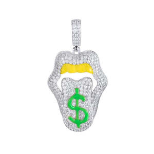 Colgante de circonia cúbica para hombre, Micro pavé 5A, CZ, Hip Hop, brillo en la oscuridad, esmalte de dólar, labio - Product Image 2