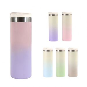 กระติกน้ำสุญญากาศสแตนเลสสองชั้นขนาด 16 ออนซ์ สีผสม แบบตรง พกพาสะดวก - Product Image 1
