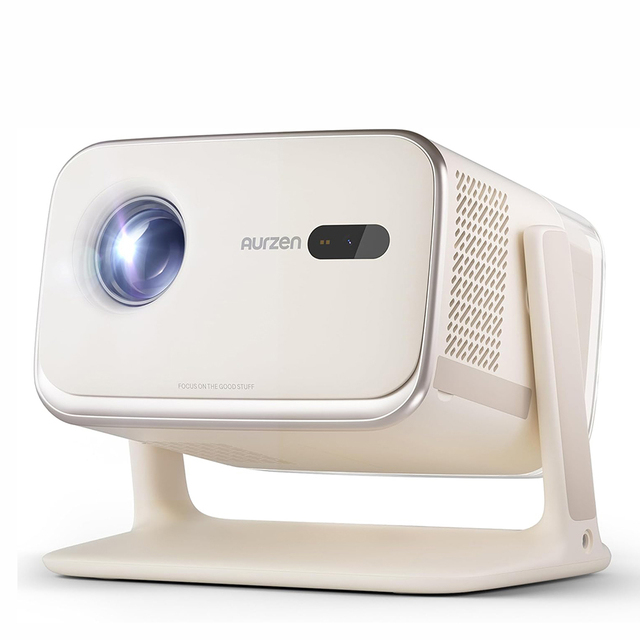 Aurzen BOOM Mini Off White Google TV 4K Supported Smart Projector 500 ANSI Lumens DoIby Audio Projector