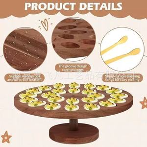 ถาดไข่ไม้ทรงกลม 30x30x10.5 ซม. ลายร่อง สำหรับเสิร์ฟไข่เดวิล - Product Image 4