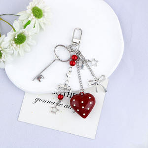 พวงกุญแจรูปหัวใจติดโบว์ทำจากโลหะผสมสังกะสีแนวเรโทรสไตล์เกาหลีพร้อมจี้อเนกประสงค์ - Product Image 6