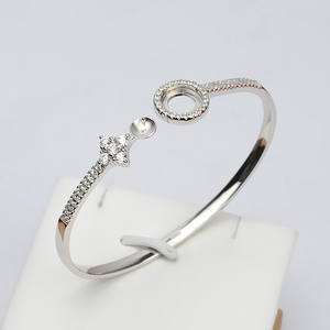 สร้อยข้อมือแฟชั่นเงินแท้ S925 แบบหนา ประดับมุกคู่ สำหรับผู้หญิง ขนาด 7-8 มม. พร้อมถาดเปล่าสำหรับทำเครื่องประดับ DIY - Product Image 1