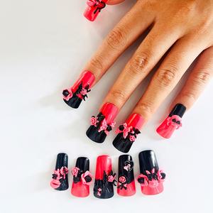 Uñas Postizas de Ataúd Largas Hechas a Mano por Ms.Miemie, Estilo Pastoral, Diseño Francés <span class=keywords><strong>con</strong></span> Rosas, Reutilizables, <span class=keywords><strong>Manicura</strong></span> de Belleza - Product Image 2
