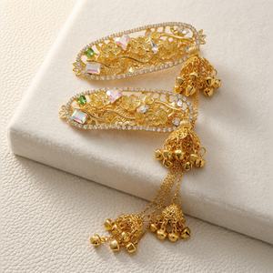 Zoryn Kamishiro <b>Hair</b> <b>Clip</b> Earrings <b>Diamond</b>-Inlaid Alloy Electroplated Oval Flower Bell Tassel Ethnic Style Light Luxury Elegant - Product Image 1