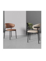 Chaise de salle à manger rembourrée moderne avec dossier incurvé, chaise d'appoint minimaliste à structure métallique pour salle à manger et salon
