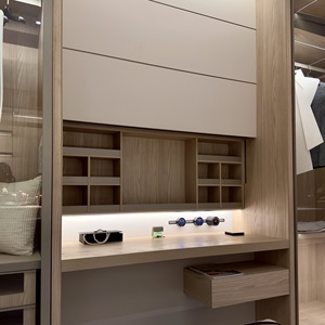 Walk-in Closet: Glass Door <strong>Wardrobe</strong> &amp; PET-Finish <strong>Wardrobe</strong> with Vanity Table &amp; <strong>Pop</strong>-<strong>Up</strong> Mirror, Custom Size for Master Suite - Product Image 2