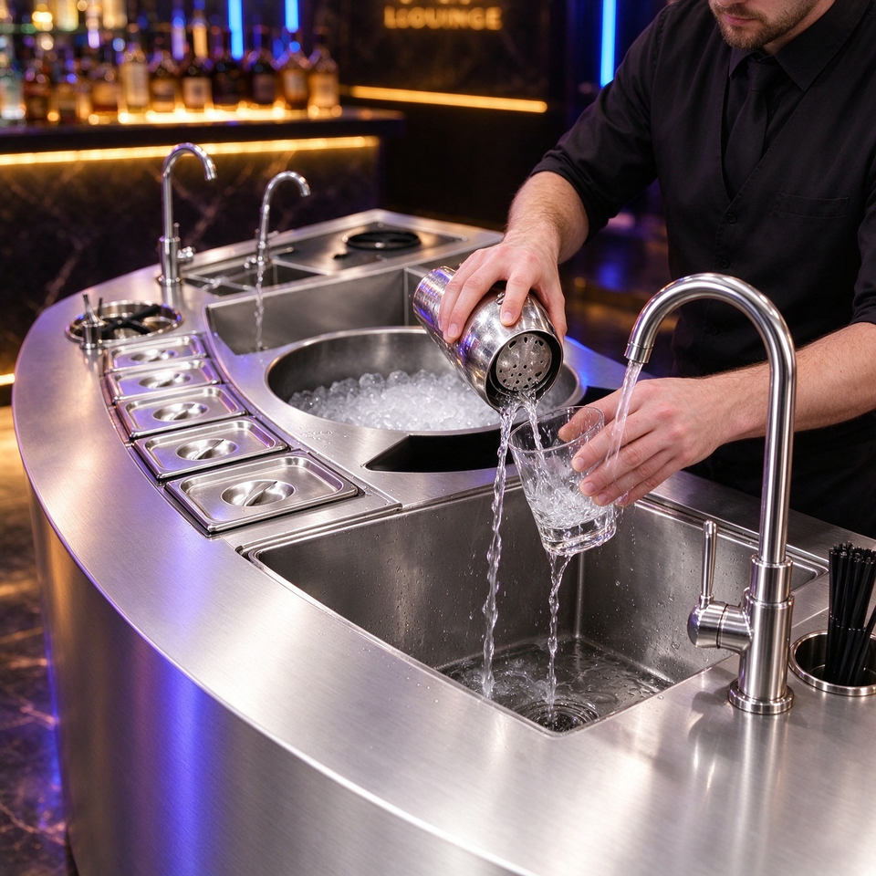 Kahlua Bar Counter Luxury Modern Curved Cocktail Bar Counter Stainless Steel Dual ...