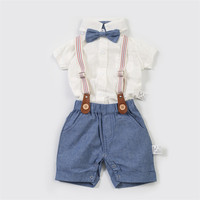 Angleterre Style Infantile Salopette Noeud Papillon Gentleman Costume D'été Toddler Formelle Chemise Barboteuses Court Enfants Garçon Vêtements Ensembles De Chine