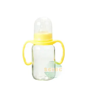 Hot Sale 6 Unzen Baby Fütterung Glasflasche mit Kunststoff griff