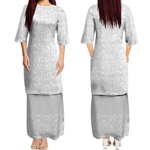 All'ingrosso personalizzare la festa della mamma regalo bianco Sunday Design <span class=keywords><strong>abbigliamento</strong></span> polinesiano da donna set di abiti in due pezzi vestito Samoa Puletasi - Product Image 3