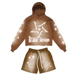 Conjunto de Sudadera y Pantalones Cortos para Hombre con Logotipo Personalizado, Efecto Desgastado por el Sol, Dobladillo sin Rematar, Lavado Ácido, para Fitness y Running - Product Image 4