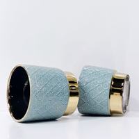 Pot Bunga Keramik Teal Quatrefoil Embossed Stoneware - Alas Berlapis Emas