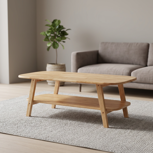 Modern Wood Coffee <b>Table</b> <b>With</b> Storage <b>Shelf</b> Midcentury Design Living Room Furniture Solid Wood Base - Product Image 4