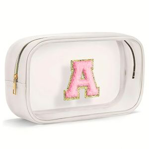 Sac de rangement pour maquillage de grande capacité, transparent et coloré, avec monogramme, broderie tendance, pochette cosmétique imperméable en PVC - Product Image 3