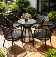 Ensemble de meubles de jardin en rotin PE de style moderne et simple, 4 places, table et chaises, ensemble de cinq pièces pour jardin et cour