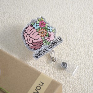 Vente chaude os Badge porte-bobine rétractable fleur Badge porte-bobine acrylique <span class=keywords><strong>lettres</strong></span> Badge bobine - Product Image 5