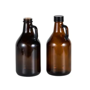 Botol anggur kaca California Amber 1 galon untuk bir Growler Soda dengan tutup hitam