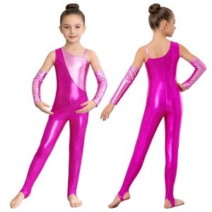 ชุดแสดงยิมนาสติกและเต้นรำสำหรับเด็กผู้หญิงอายุ 6-16 ปี ชุดจั๊มสูทเมทัลลิกพร้อมถุงมือ สำหรับการแสดงบนเวทีและการแข่งขัน - Product Image 2