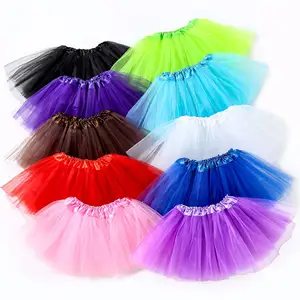 Оптовая продажа однотонные 3-слойные Детские юбки-пачки для девочек для вечеринки