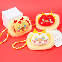 Sac à main créatif Dragon du Nouvel An avec fermeture éclair Portefeuille en peluche douce rouge Porte-cartes Portefeuille en peluche