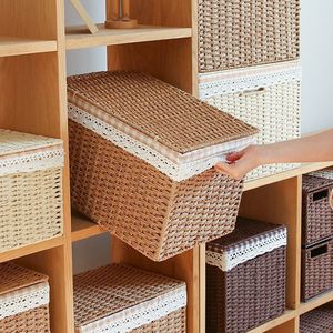 Imitation rattan storage basket, flip-top, multi-functional storage <b>box</b>, dustproof and miscellaneous item storage basket, - Product Image 2