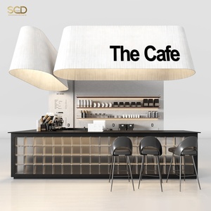Barra de Bar Moderna para Cafetería, con Cubierta Blanca en Forma de Tambor, Panel de Vidrio, Estante Trasero, Estación para Barista, Mueble Personalizado para Cafetería - Product Image 1