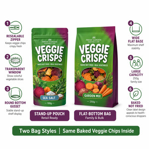 Sacs d'emballage alimentaire en plastique personnalisés pour chips <span class=keywords><strong>de</strong></span> légumes, avec fenêtre ovale transparente, refermables, à fermeture éclair, à fond plat, pour snacks <span class=keywords><strong>de</strong></span> légumes cuits - Product Image 5