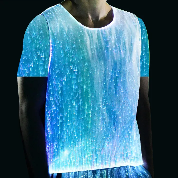 Grosir kaus serat LED kustom kaus cahaya diaktifkan suara kaus menyala untuk pesta