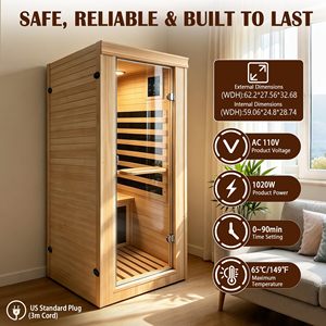 Ambohr US Stocks 1 Person Indoor Infrared Saunas Canadian Hemlock Wood Low EMF Dry Sauna 48hours Ship Out Home Gym Fitness Use - Product Image 4