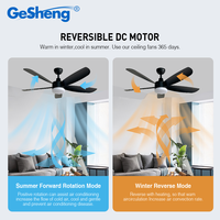 Ventilateur LED moderne de 52 pouces avec 5 pales, télécommande, moteur CC, 6 vitesses, construction en métal + ABS, fonctionnement silencieux