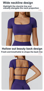 Sport Casual Square Neck Kurzarm Bluse Workout Nahtlose Ausgeh oberteile Open Back Slim Crop Top Athletic Overs ized T-Shirt - Product Image 3