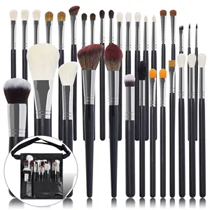 Ru 30 Stuks Luxe Zwarte Kleur Professionele Geit Haar Make-Up Kunstenaar Borstel Make-Up Academie Natuur Haar Cosmetische Set