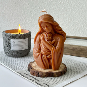 Figura Artística de la Virgen María Hecha a Mano con Cera de Soja, Vela de Oración Religiosa Devocional, Moderna, Natural, para Altar de Iglesia, Bautizo - Product Image 1