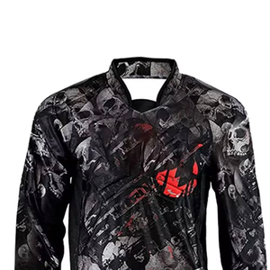 Camiseta de Paintball de Manga Larga con Estampado de Calavera, Cuello en V, Negra y Roja, Camiseta Táctica de Motocross, Camisetas de Paintball 100% Poliéster - Product Image 5