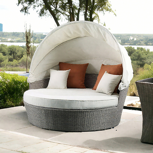 Furnitur luar ruangan anyaman dengan bantal matahari penggunaan umum tempat tidur gantung rotan bulat kanopi taman - Product Image 1