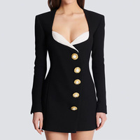 Robe de haute qualité, nouvelle robe noire élégante à manches longues pour femmes, blazer à simple boutonnage, jupe trapèze, jupe courte