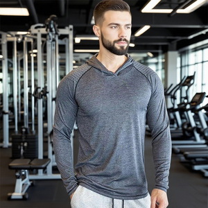 T-shirt de sport à capuche pour homme, coupe slim, manches longues, séchage rapide, respirant, motif uni, 180 grammes, vêtements de sport décontractés - Product Image 1