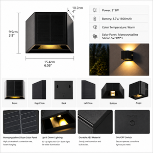 IP65 impermeable arriba abajo 3 paneles solares luz de pared decoración al aire libre jardín patio lámpara de pared apliques exteriores iluminación de valla - Product Image 3