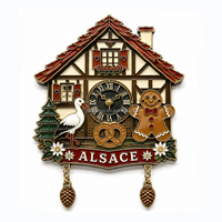 Aimant de réfrigérateur en métal émaillé, souvenir de l'Alsace, France, de qualité supérieure, motif chalet et horloge coucou, cadeau touristique