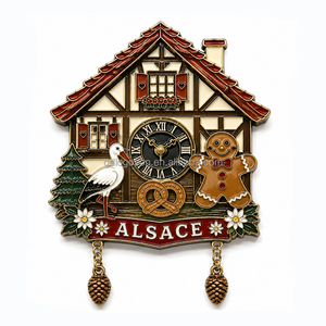 Aimant de réfrigérateur en métal émaillé, souvenir de l'<span class=keywords><strong>Alsace</strong></span>, France, de qualité supérieure, motif chalet et horloge coucou, cadeau touristique - Product Image 2