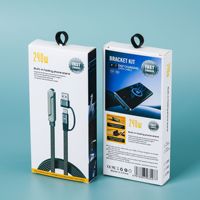 Câble de charge rapide tressé en nylon 1,5 m 240 W avec support de téléphone, coudé à 90°, rotation 360° multi-angle, Type-C pour iPhone Gaming